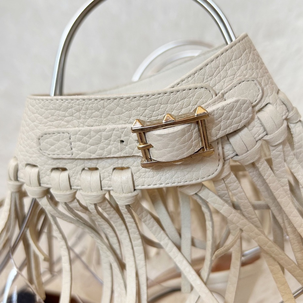 Valentino C-Rockee White Leather Illusion Fringe Ankle Wrap Heels Size EU 38.5 - Picture 9 of 15